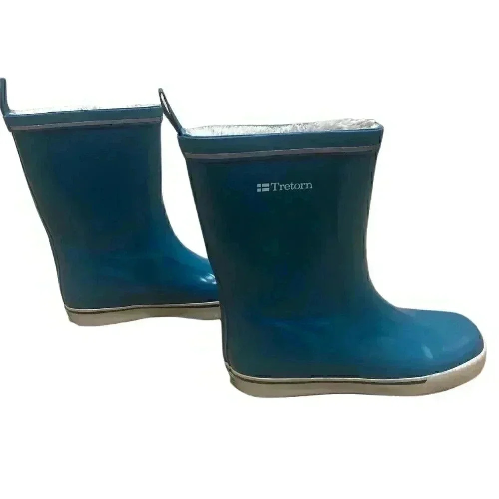TRETORN Blue Faux Fur Lines Rubber Boots - size 5